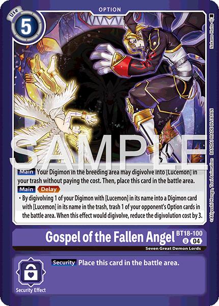 Gospel of the Fallen Angel [BT18-100] (Limited Card Pack -Billion Bullet-) [Release Special Booster Ver.2.0 Promos]
