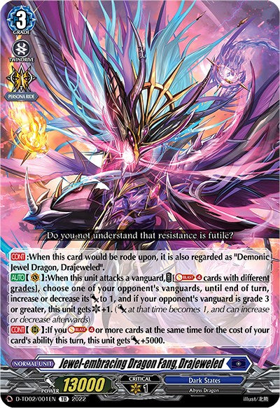 Jewel-embracing Dragon Fang, Drajeweled (D-TD02/001EN) [D-TD02: Michiru Hazama -Demonic Jewel Dragon of the Four Flames-]
